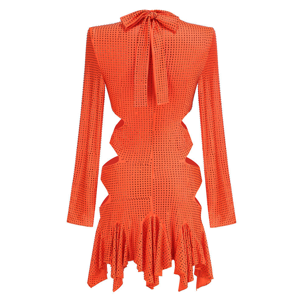 AIIZIE IRENE RHINESTONES EMBELLLISHED MINI DRESS IN ORANGE - product image