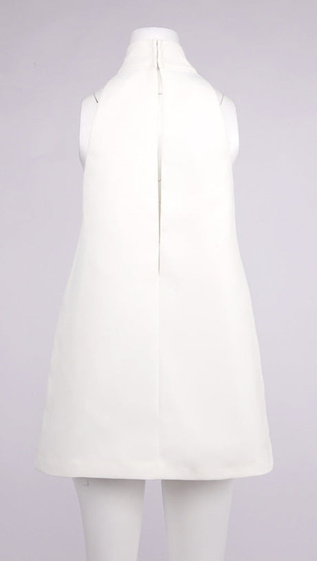 ABITO IN CREPE CON SCOLLO A V, SCHIENA SENZA TAGLIO E HALTER - BIANCO