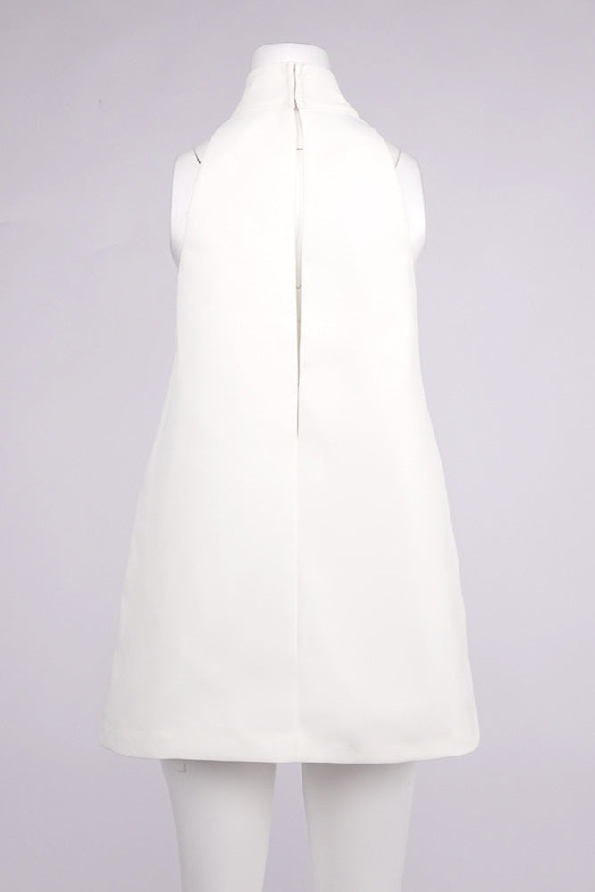 AIIZIE V-NECK CUTOUT BACKLESS CREPE HALTER DRESS - WHITE - product image