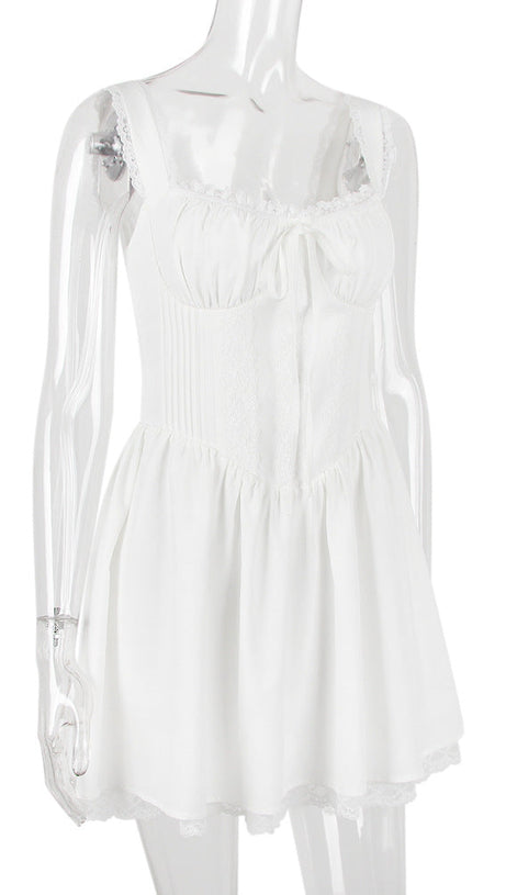 LACE CORSET MINI DRESS IN WHITE