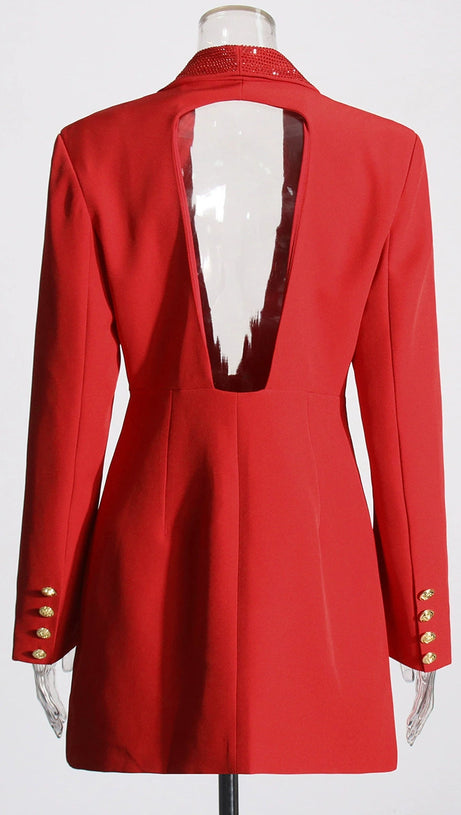 GEORGIA BLAZER MIT STRASSKNÖPFEN UND RÜCKENFREIEM BUND IN ROT