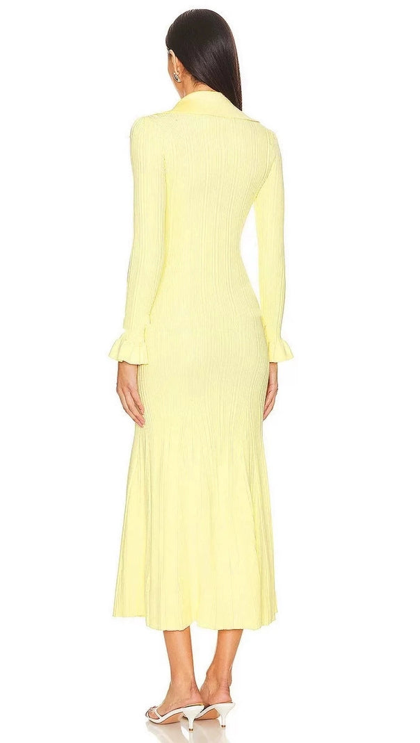 AIIZIE RIB-KNIT FLUTED MIDI SHIRT DRESS IN YELLOW - product image