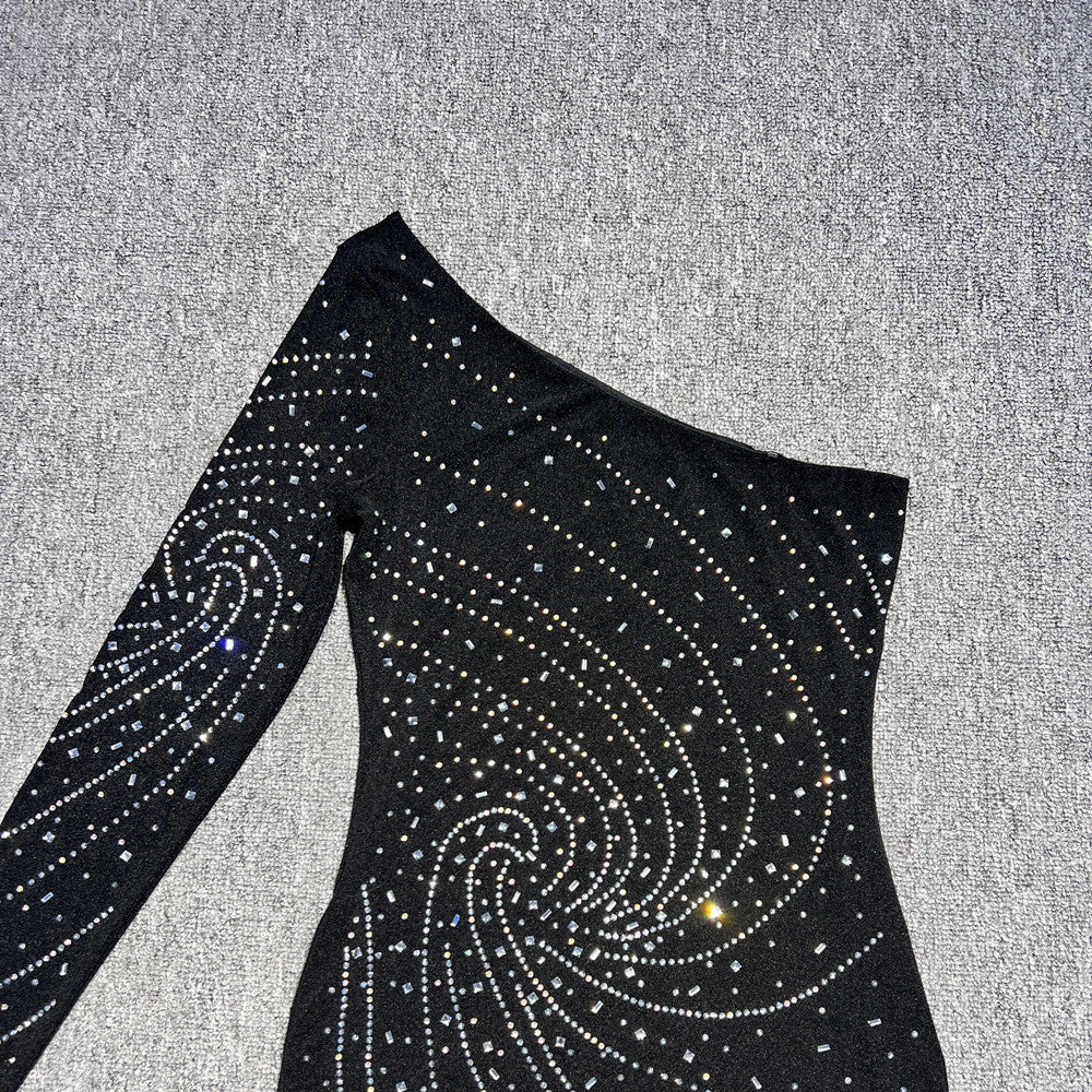 AIIZIE ONE-SHOULDER RHINESTONE FITTED DRESS - product image