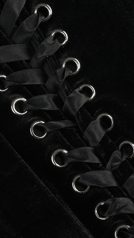 COMPLETO CON MINIGONNA FLOREALE IN VELLUTO CON CORSETTO NERO