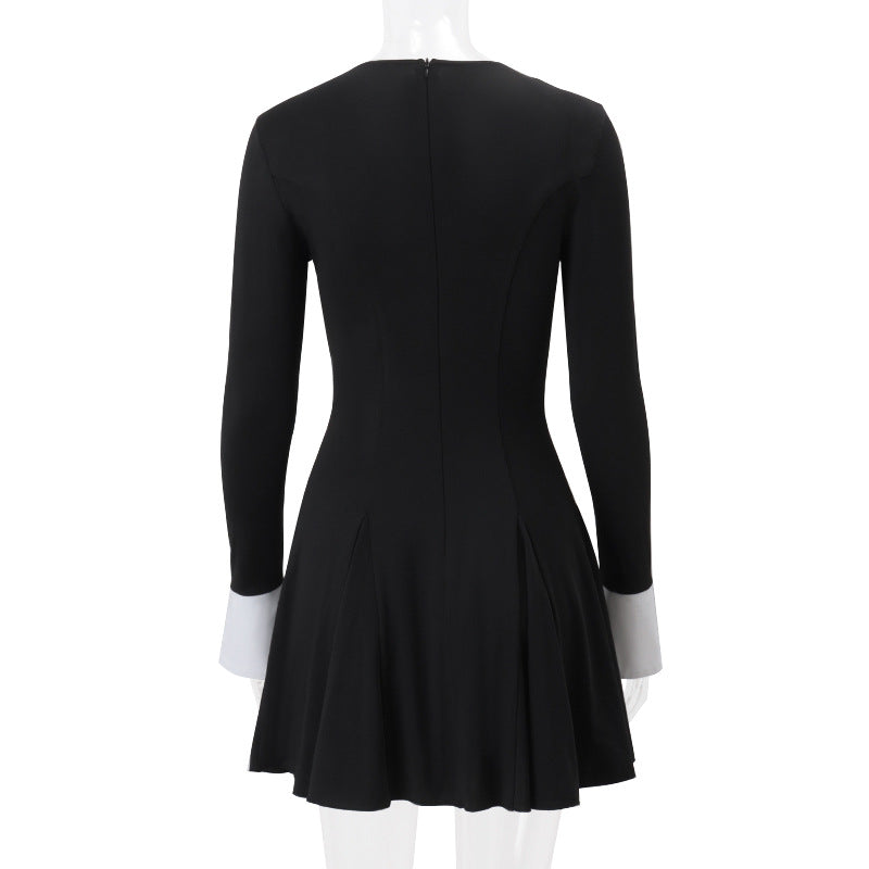 TWO-TONE HOLLOW HALTER MINI DRESS