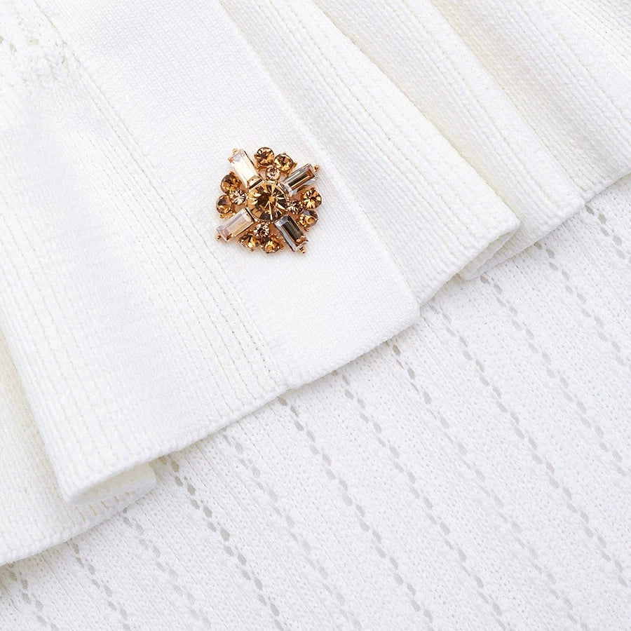 AIIZIE URSULA WHITE KNIT PEPLUM MINI DRESS - product image