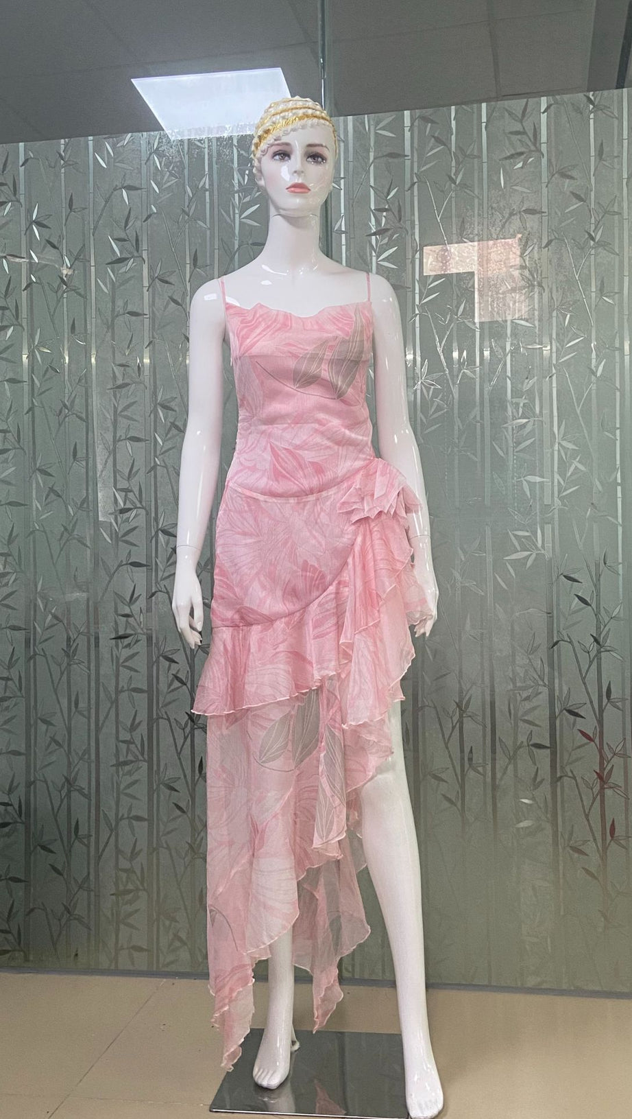 ARES FLORAL-PRINT RUFFLED SILK MIDI DRESS IN PINK