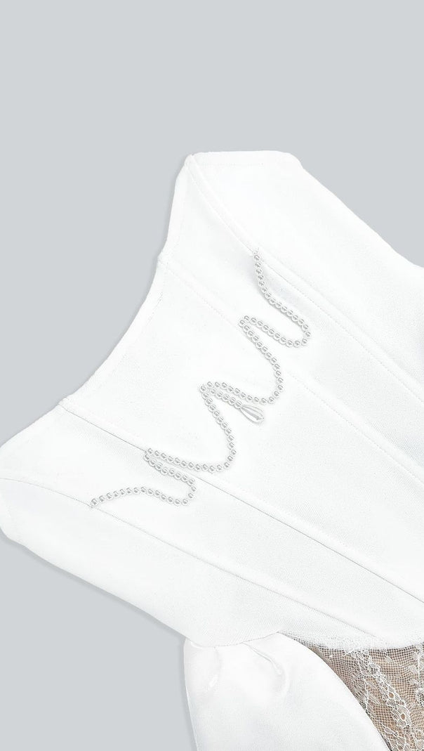 AIIZIE PEARL LACE CORSET DRESS WHITE MINI DRESS - product image