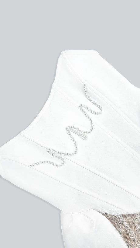 Korsettkleid mit Perlenspitze, weißes Minikleid 