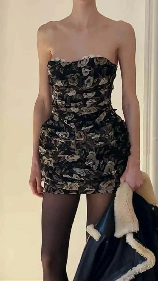 AIIZIE GEORGIA RETRO FLORAL TUBE TOP MINI DRESS - product image