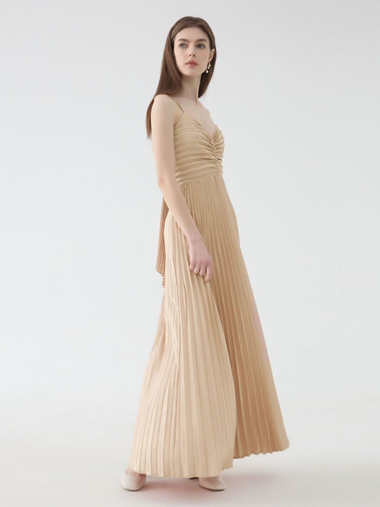 AIIZIE deborah pleated slip maxi dress in apricot - product image
