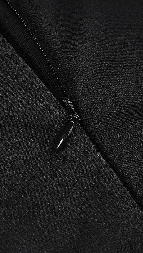 CRYSTAL-EMBELLISHED CUTOUT BLACK MINI DRESS