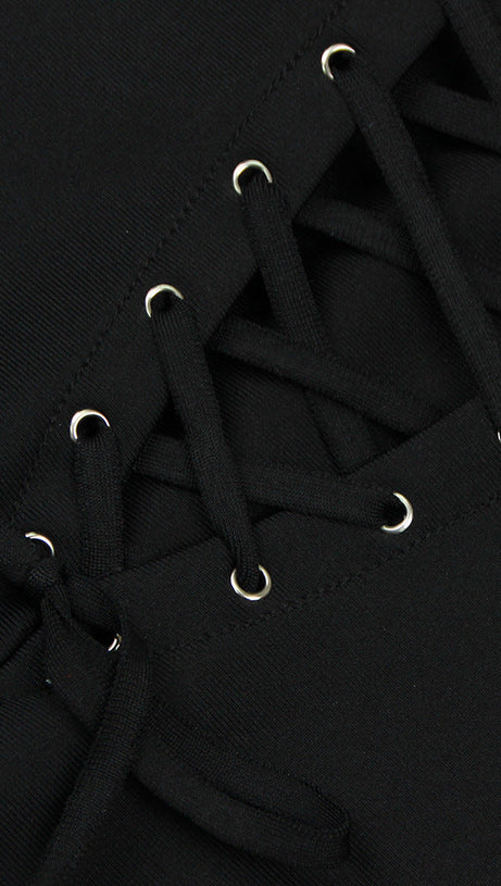 CRYSTAL FLOWER LACE UP BANDAGE DRESS