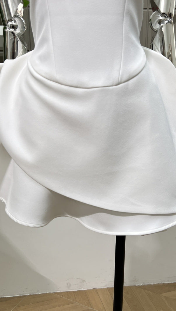 AIIZIE JEAN ROUND NECK DIAMOND SLEEVELESS MINI DRESS IN WHITE - product image