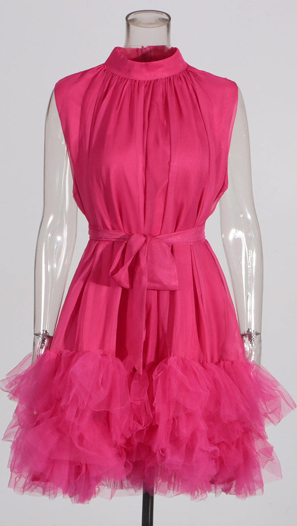 AIIZIE HALF-HIGH-NECKLINE TULLE MINI DRESS IN PINK - product image