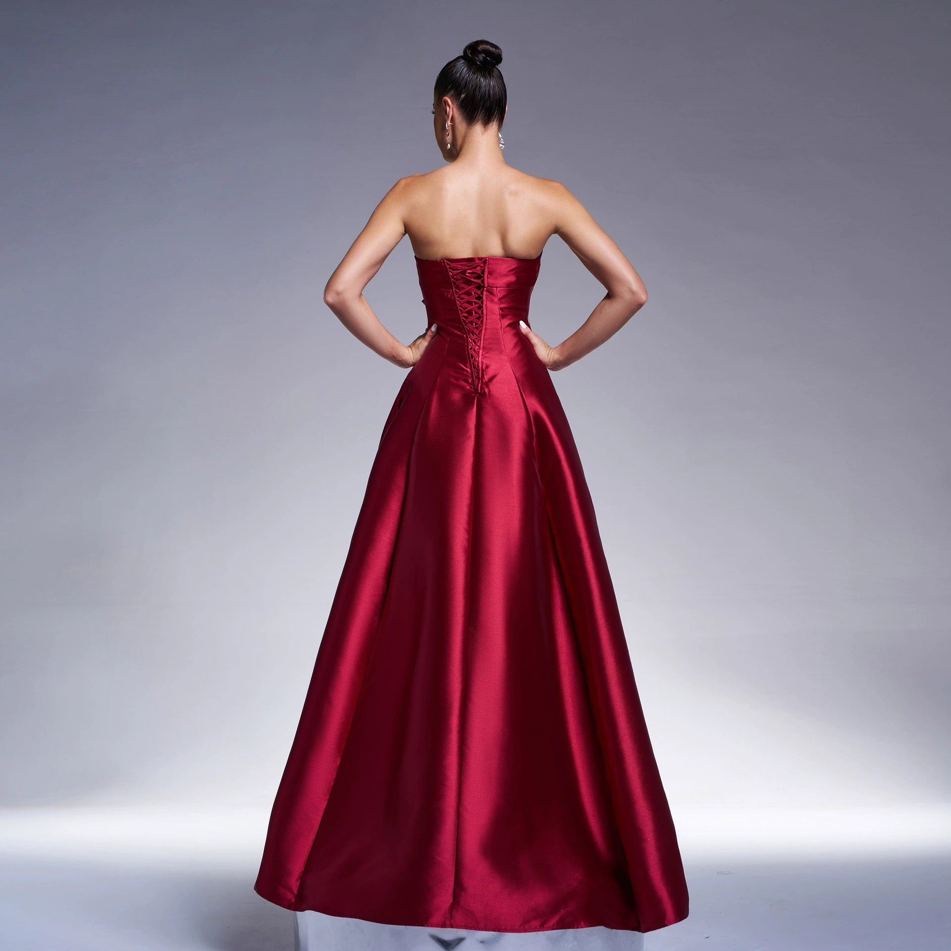 BOW SATIN MAXI DRESS IN BURGUNDY