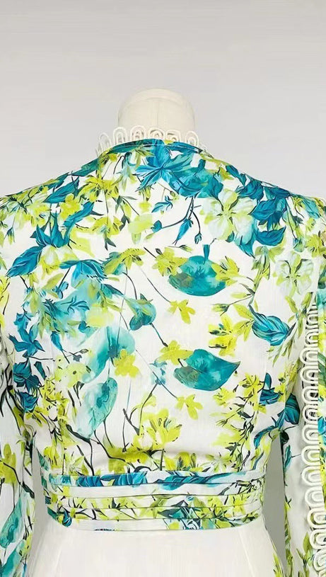 GREEN FLORAL PRINTED MAXI DRESS