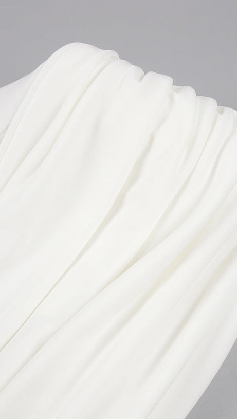 LONG SLEEVE DRAPED COWL NECK MAXI DRESS IN WHITE