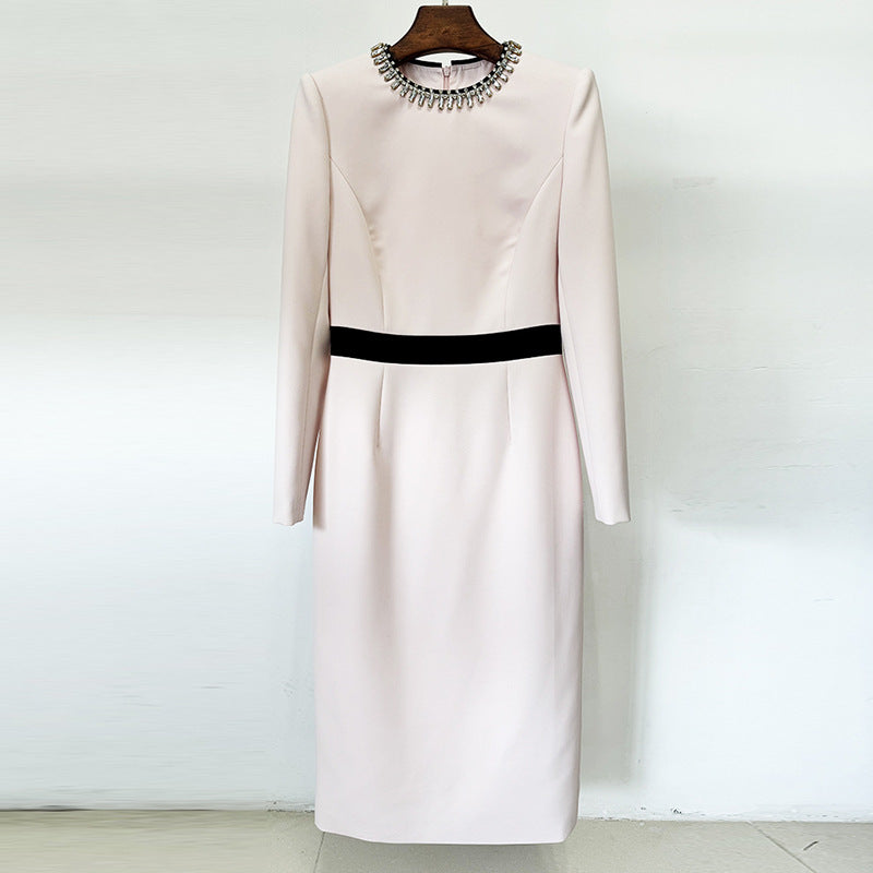 DIAMOND-EMBELLISHED SHEATH MAXI DRESS IN PINK