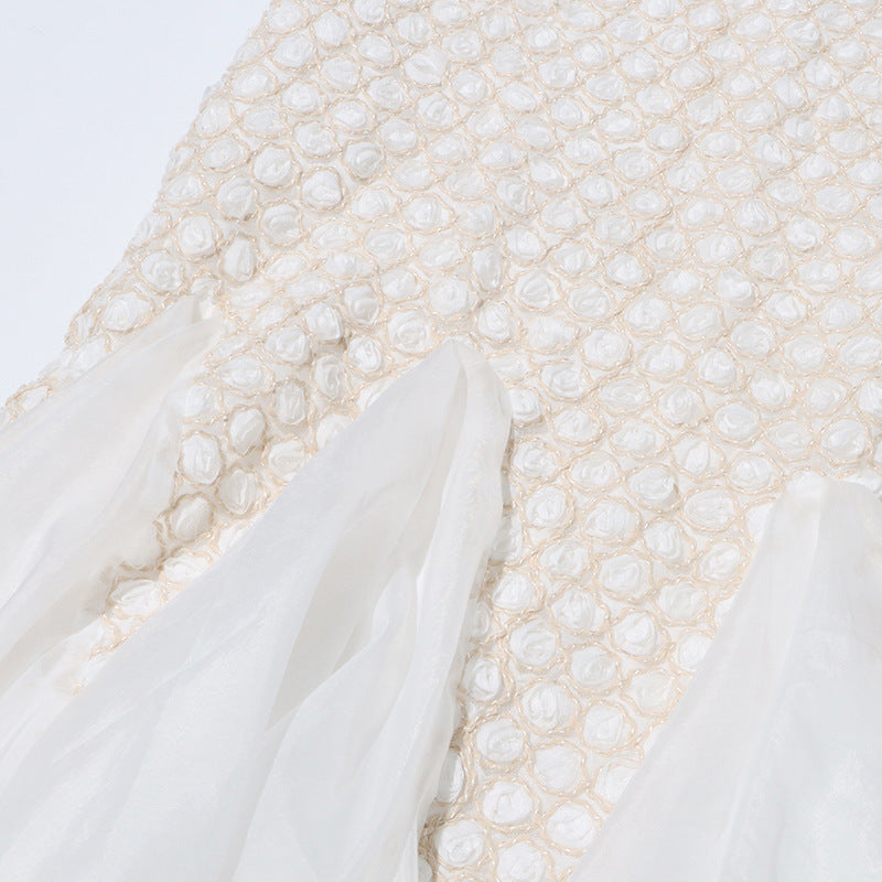 SYLVIA BEIGE STICKEREI ÄRMELLOSES MIDIKLEID