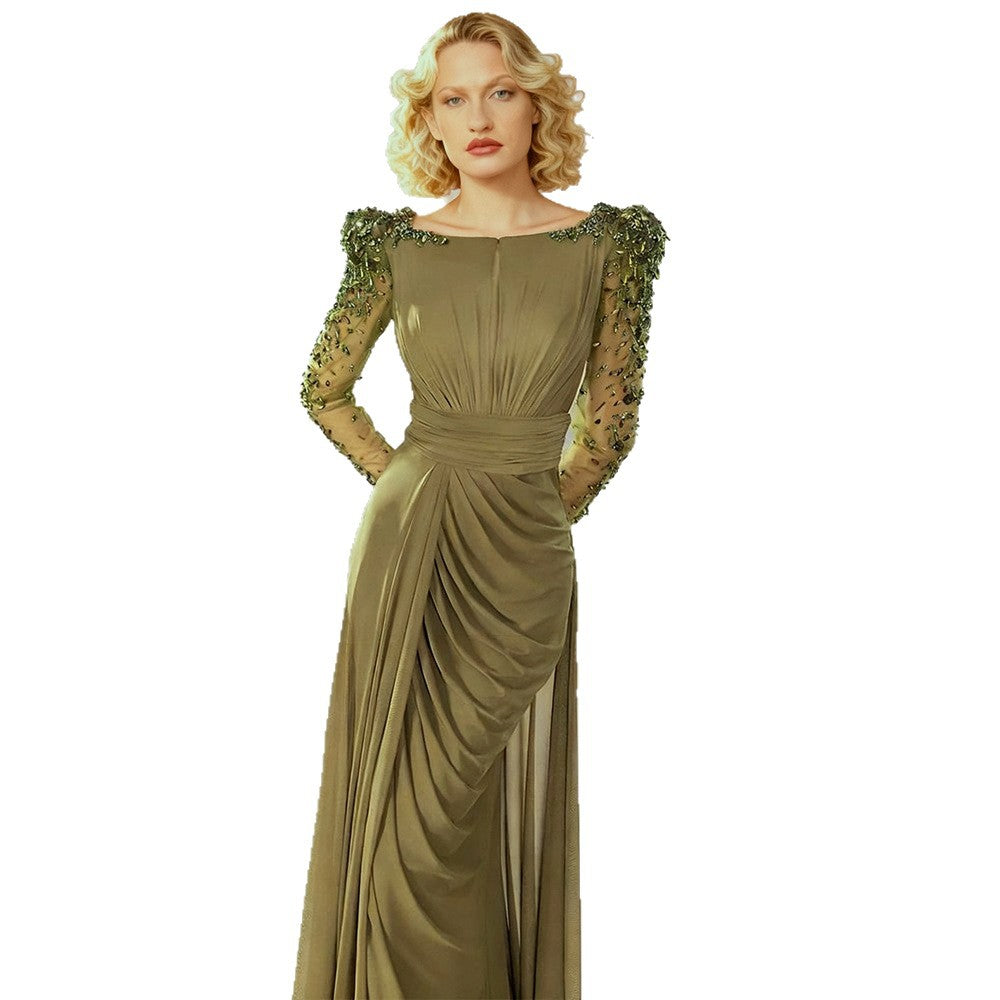 AIIZIE nail bead set with diamonds small trailing long dress olive green - product image