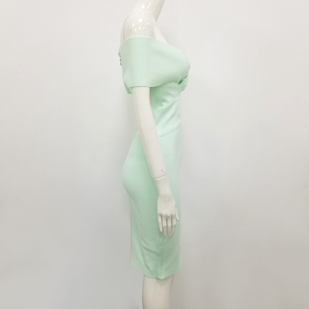 AIIZIE MINT GREEN OFF THE SHOULDER MIDI DRESS - product image