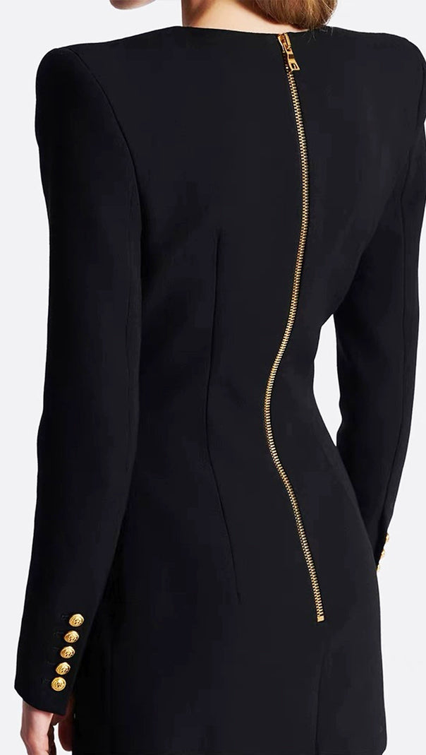 AIIZIE HEDDA BLACK VELVET V-NECK METAL BUTTON MINI DRESS - product image