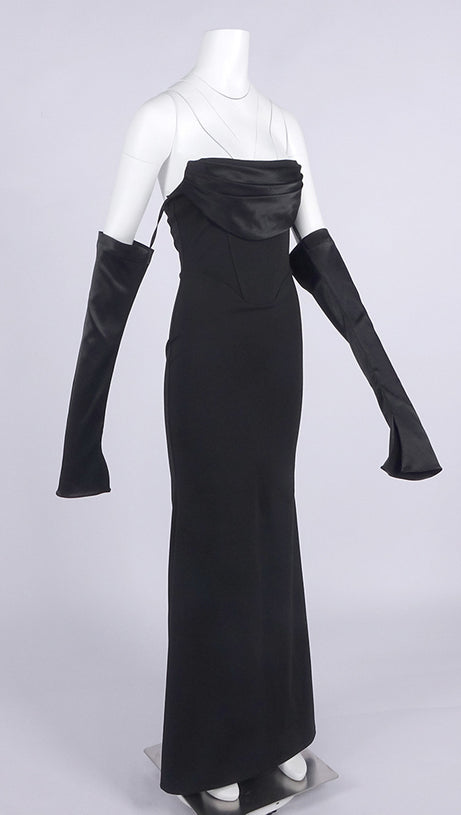 OFF-SHOULDER LONG-SLEEVED BLACK DRESS