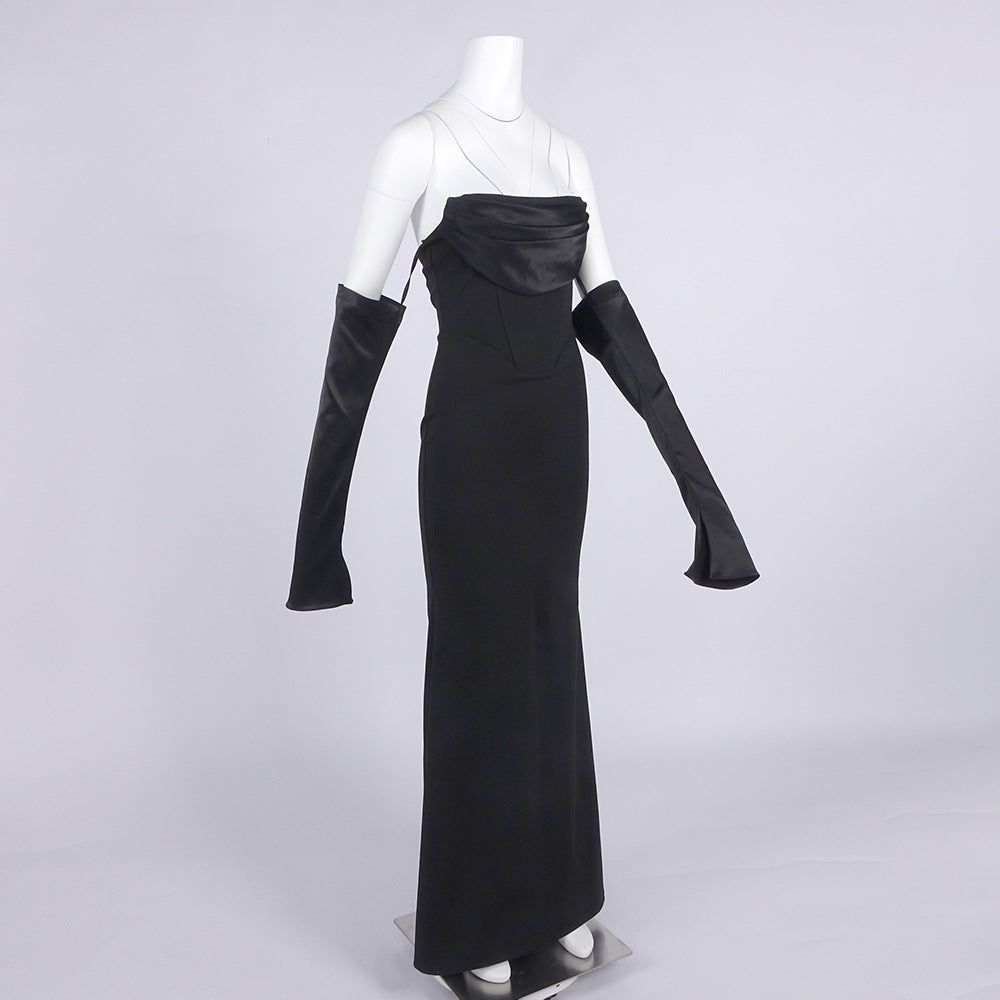AIIZIE OFF-SHOULDER LONG-SLEEVED BLACK DRESS - product image