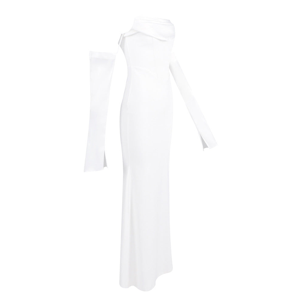 AIIZIE OFF-SHOULDER LONG-SLEEVED WHITE DRESS - product image