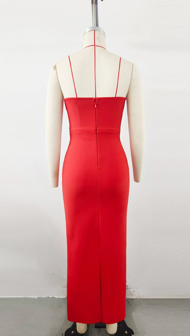 AIIZIE RED DIAMOND BANDAGE EVENING GOWN MAXI DRESS - product image