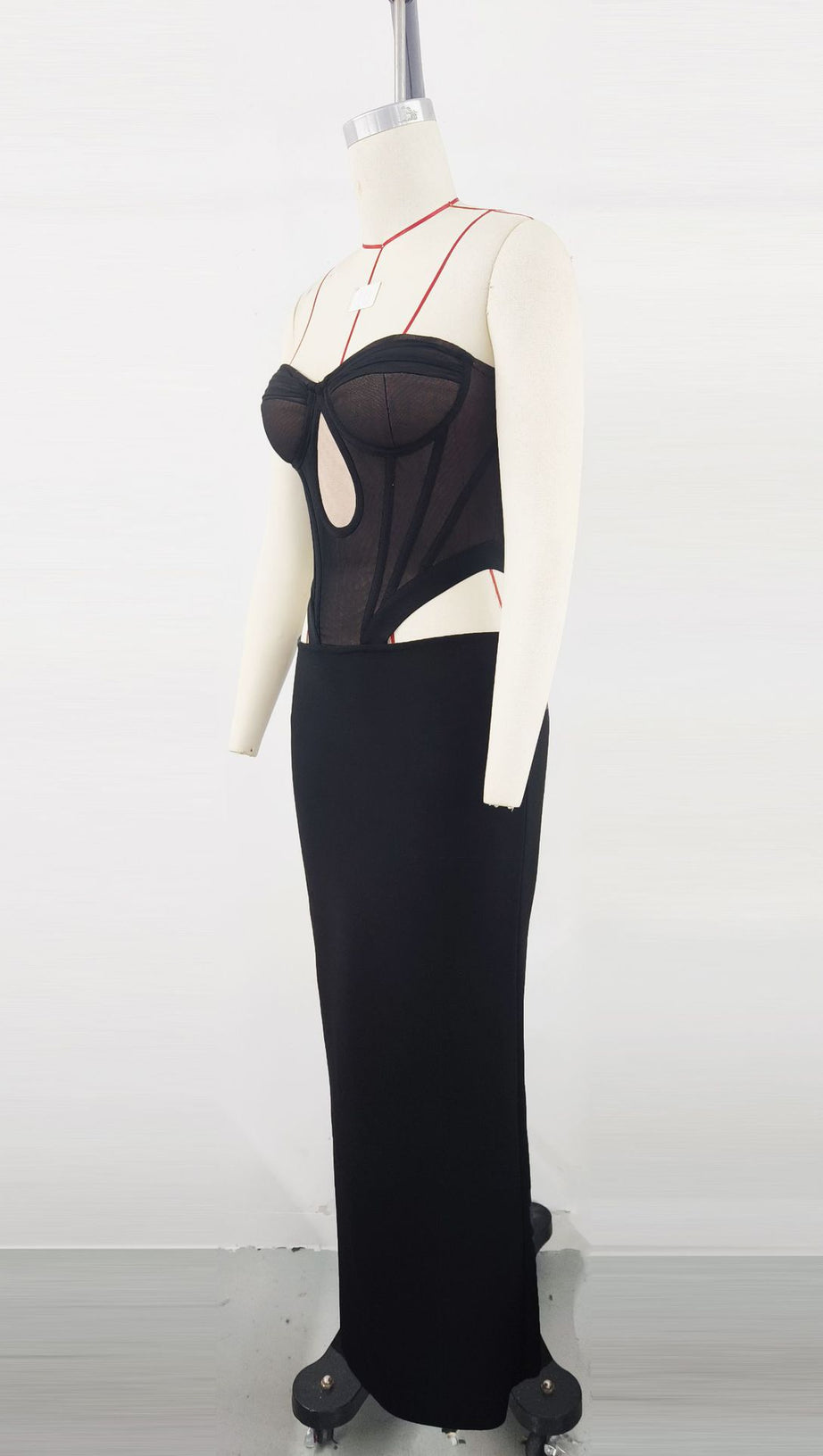 Mesh Splicing Elastic Bandage Abendkleid Maxikleid 