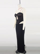Mesh Splicing Elastic Bandage Evening Gown Maxi  Dress
