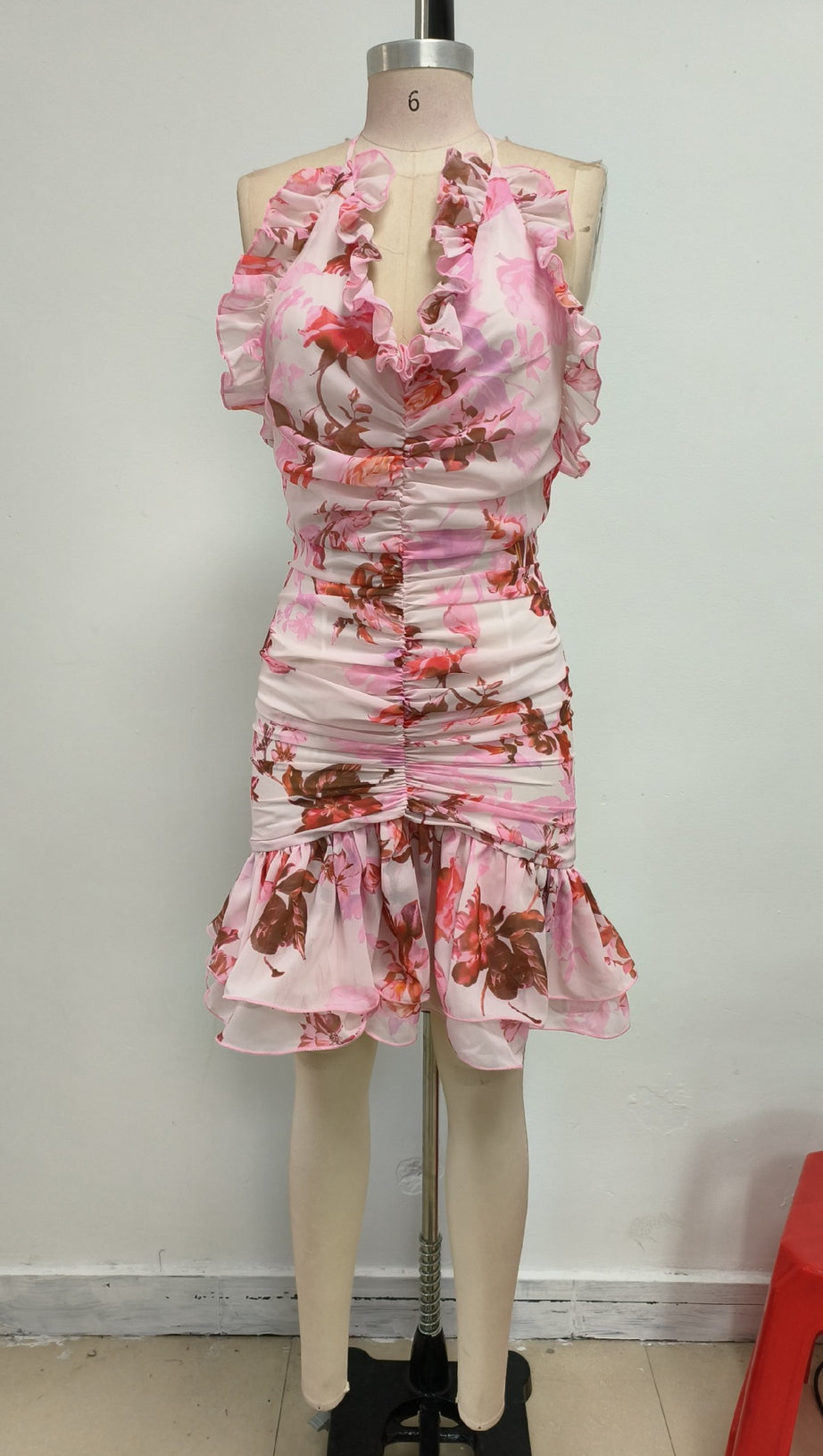 ARICES FLORAL STRETCH TULLE SLEEVELESS MINI DRESS