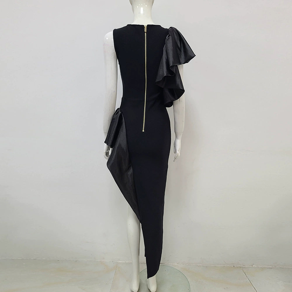 AIIZIE JANICE TRUMPET EMBELLISHED MAXI DRESS IN BLACK - product image