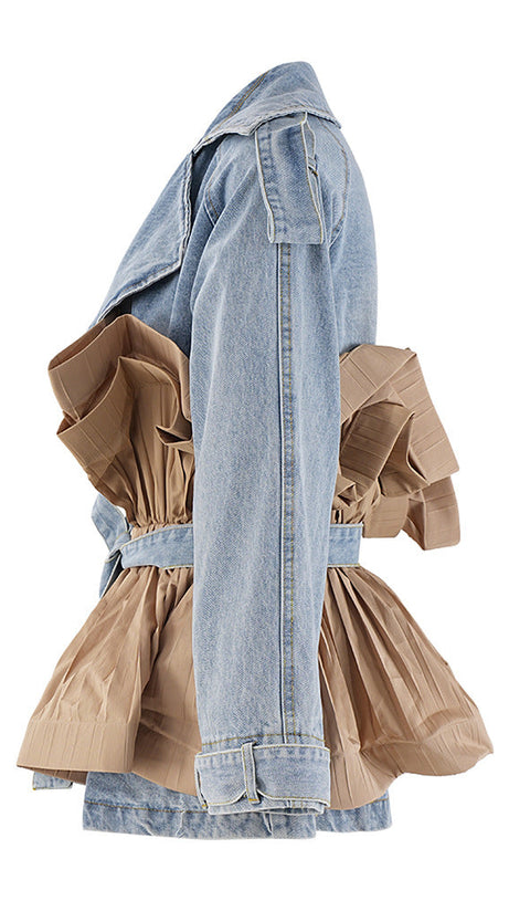 Denim-Tunikamantel mit Patchwork-Rüschen