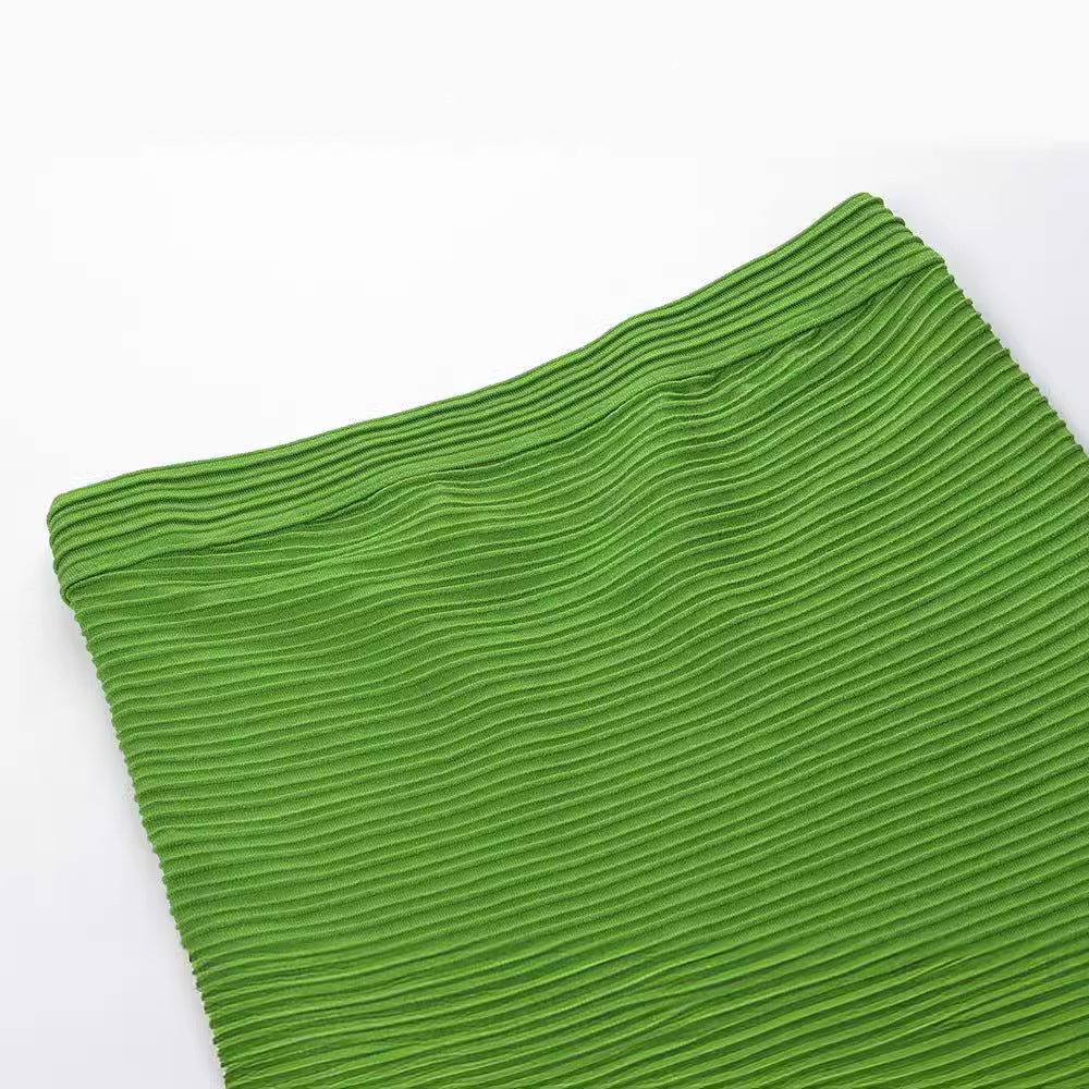 pleated belt chiffon strapless maxi dress in green