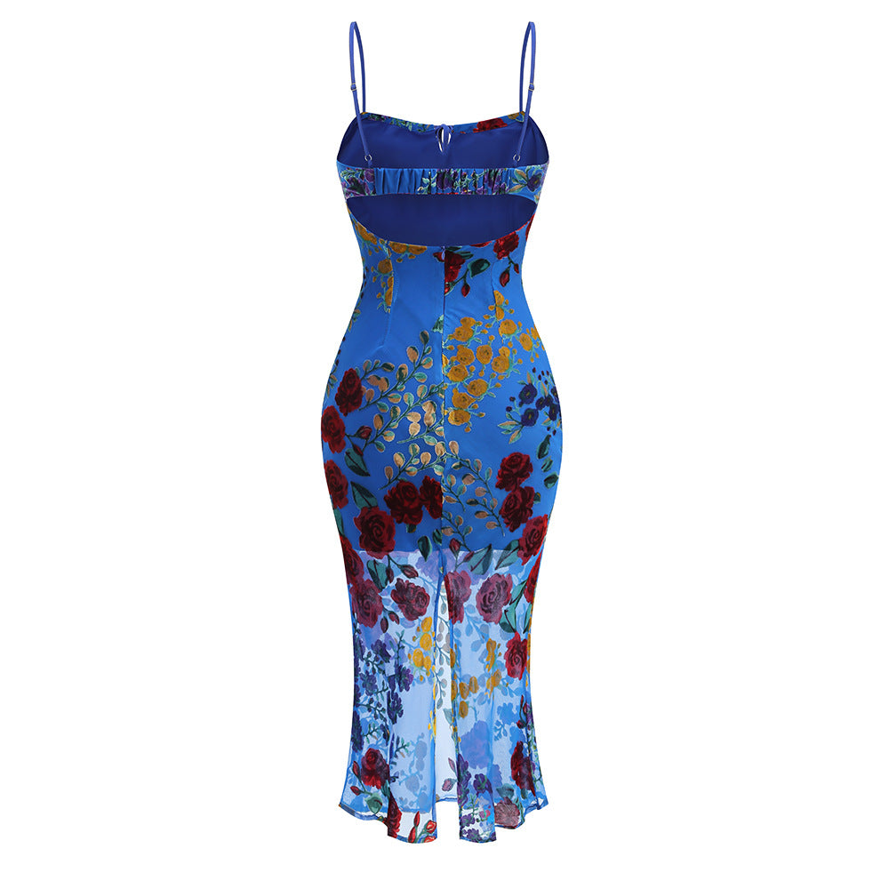 AIIZIE BLUE FLORAL SHEER - PANELED MIDI DRESS - product image