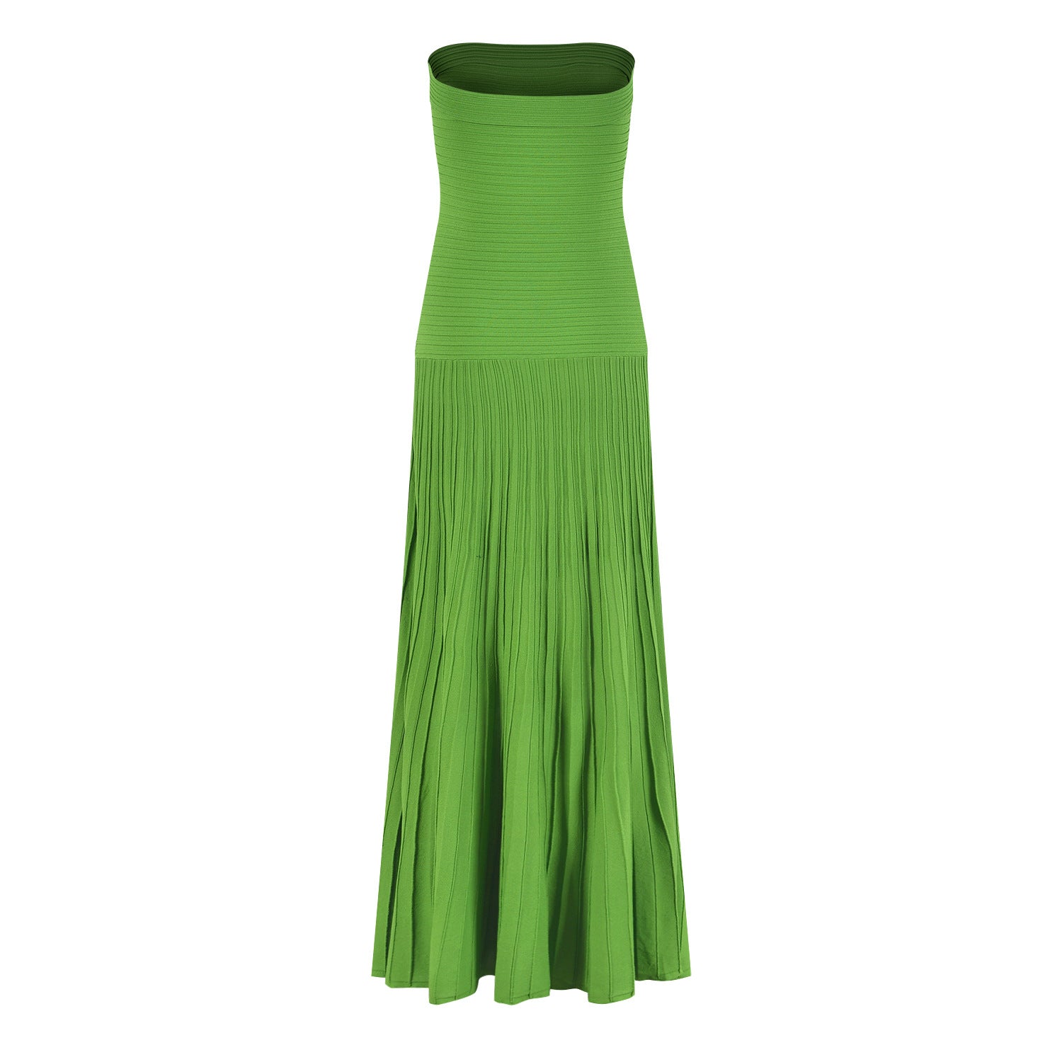 pleated belt chiffon strapless maxi dress in green