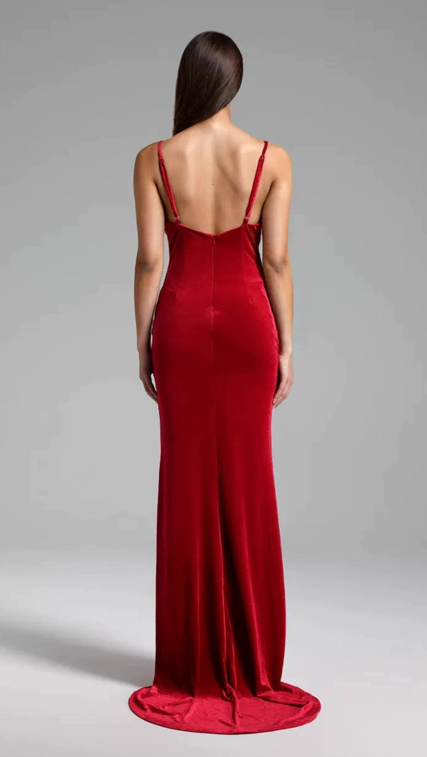 AIIZIE HILDA BOW-EMBELLISHED VELVET GOWN IN RED - product image
