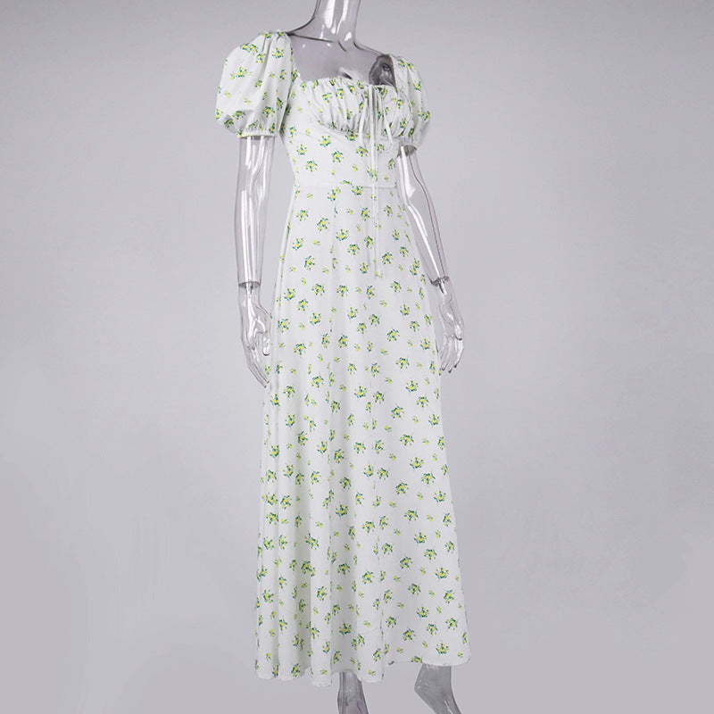 ABITO MIDI BIANCO VINTAGE CON MANICHE A SBUFFO E FIORI 