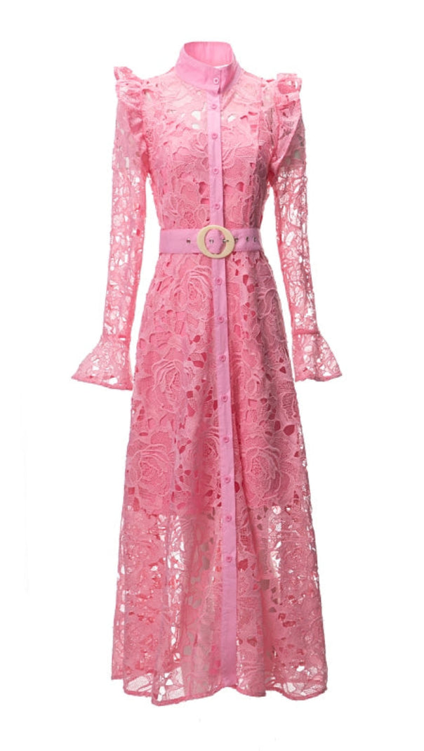 AIIZIE LACE BUTTERFLY SLEEVE MIDI DRESS IN PINK - product image