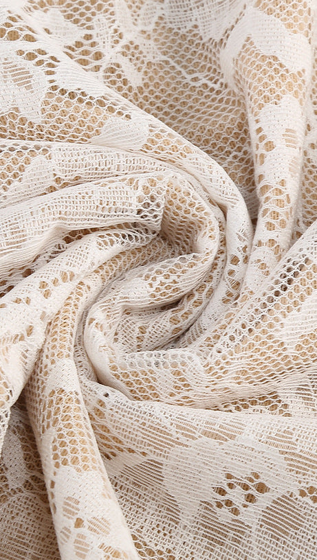 LACE JACQUARD FISHBONE BODYCON MINI DRESS IN WHITE