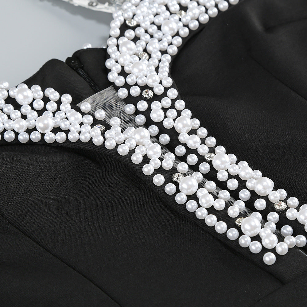 AIIZIE HALTER PEARL CRYSTAL-TRIM GOWN IN BLACK - product image