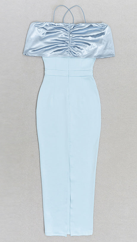 BLUE BOW - DECORATED OFF - SHOULDER MIDI DRESS