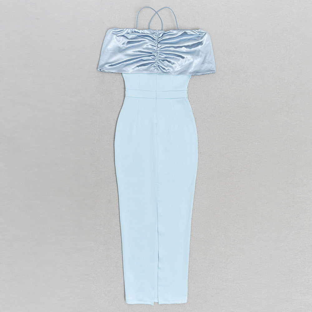 AIIZIE BLUE BOW - DECORATED OFF - SHOULDER MIDI DRESS - product image