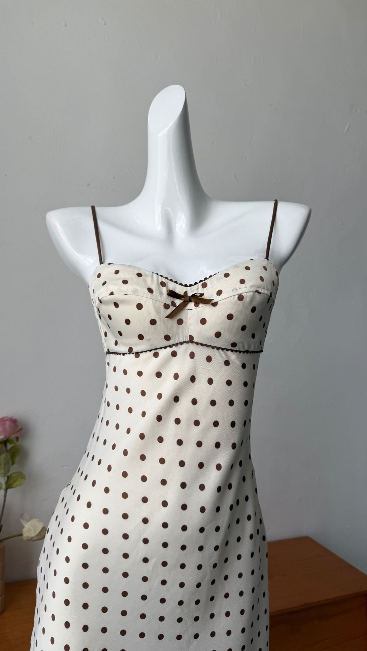 AIIZIE SATIN POLKA DOT MINI DRESS IN BEIGE - product image