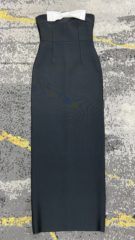 BOW-EMBELLISHED MIDI DRESS IN BLACK