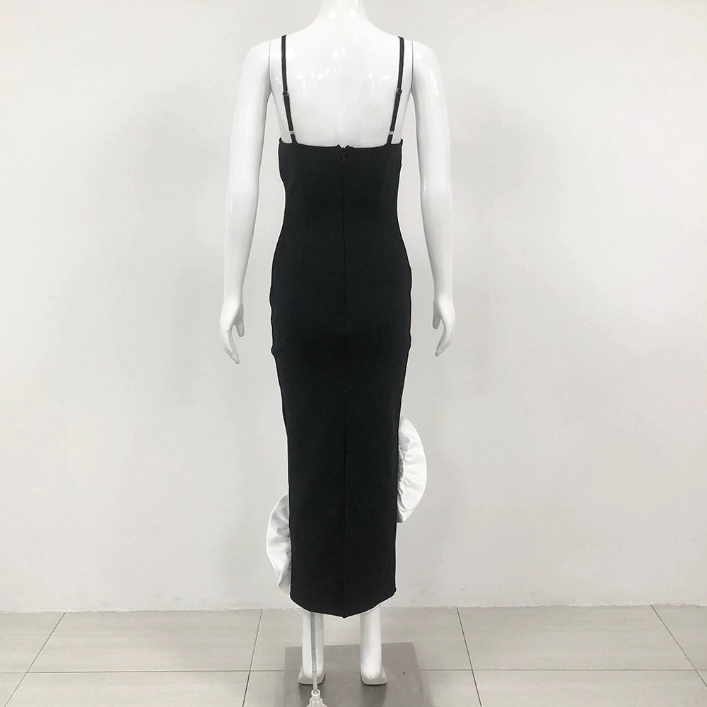 AIIZIE FLOWER HEM MIDI DRESS IN BLACK - product image