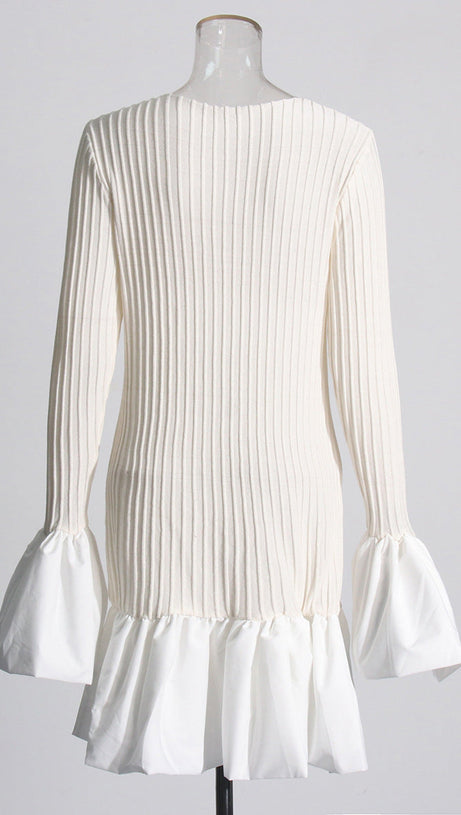 SETLLA WEISSES MINIKLEID AUS TAFT MIT FLÖTENÄRMELN